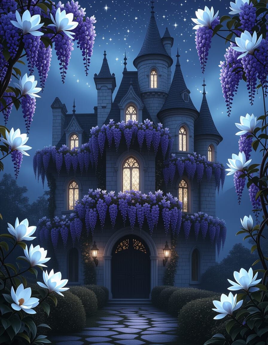 Lavender Wisteria & Magnolia Castle Under Starlight