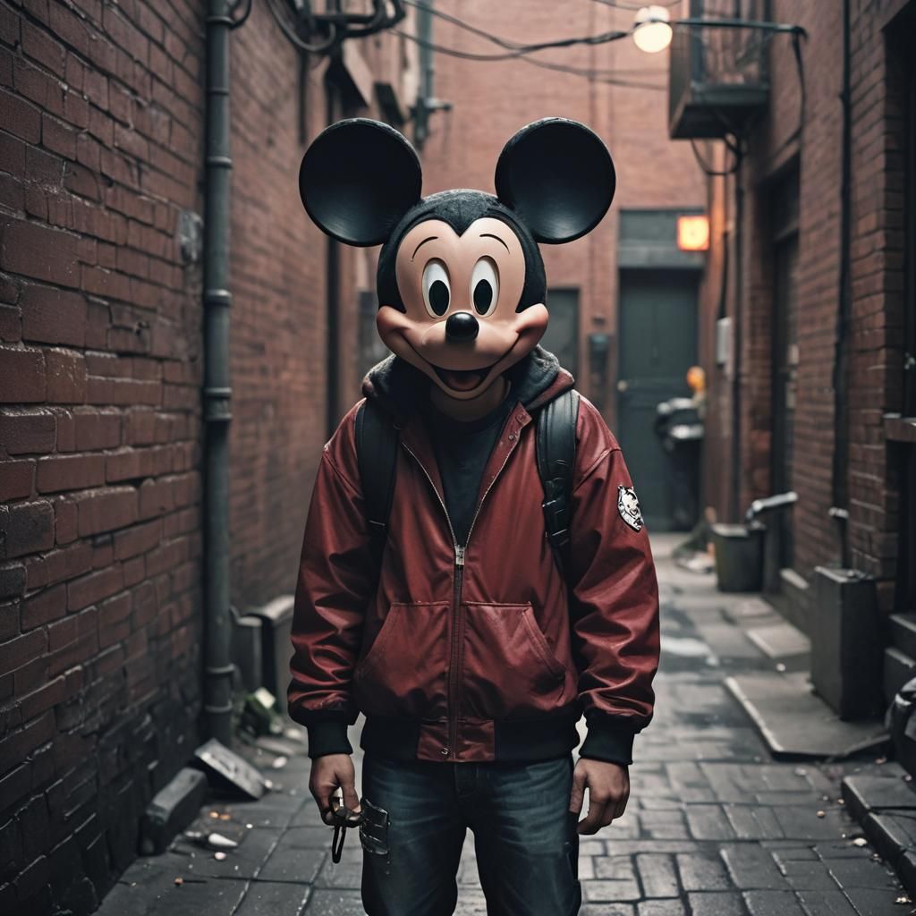 Human Mickey Mouse in Moody, Hyper-Realistic Digital Art