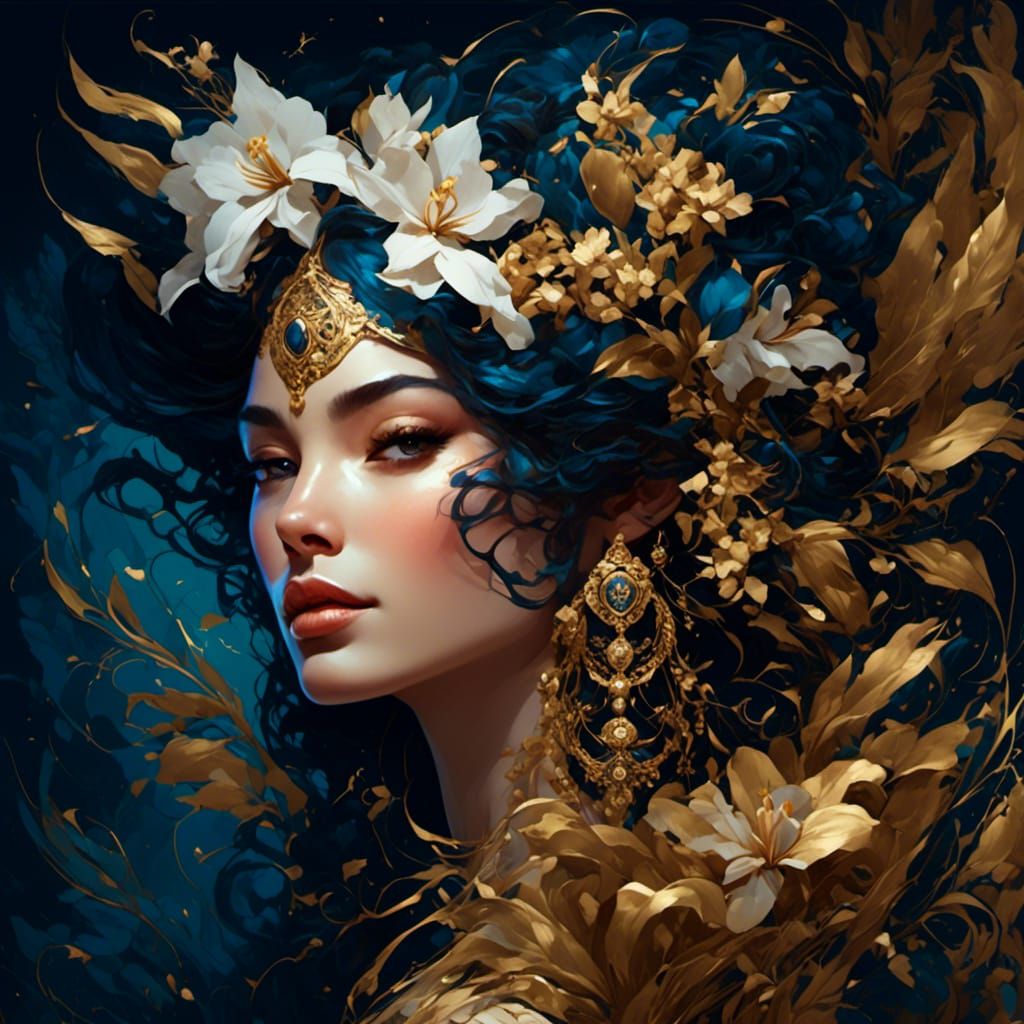 Ornate Floral Female Portrait in Mannerist Style