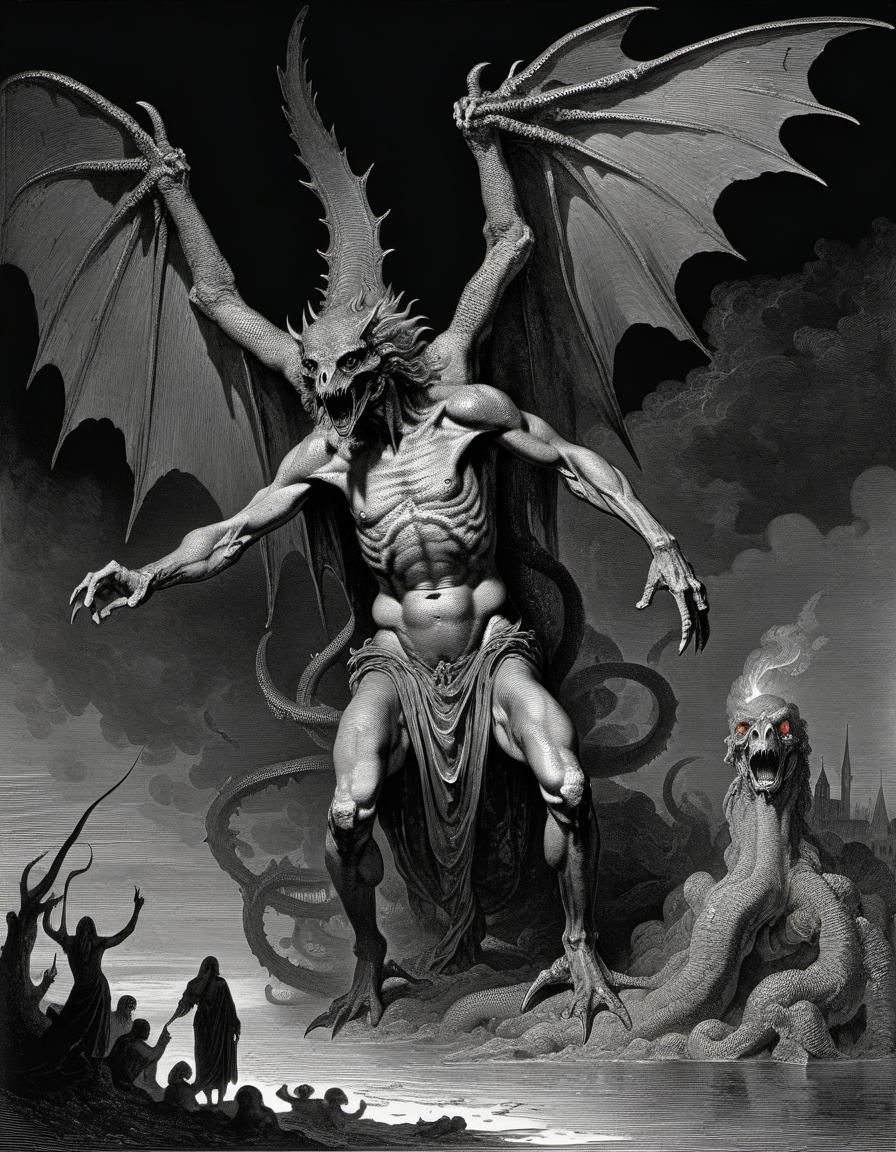 Tiamat: A Horror Scene in Gothic Art Style