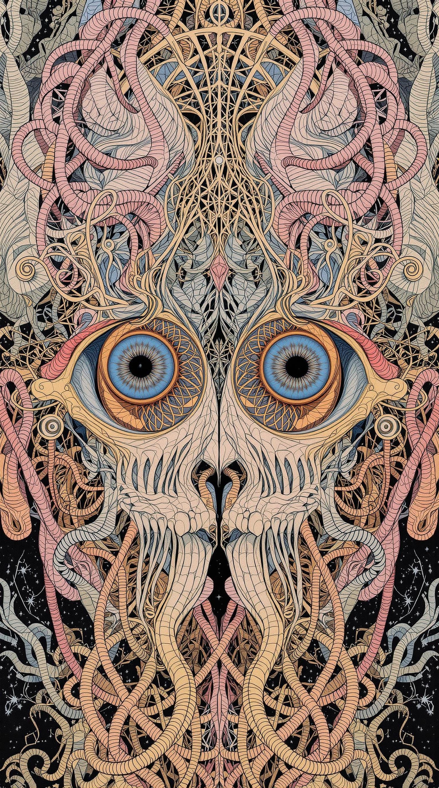 Surreal Conjoined Twins Medical Illustration in Pastel Color...