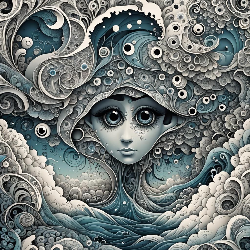 Surreal Landscape with Ears, Eyes, and Fractal Elements