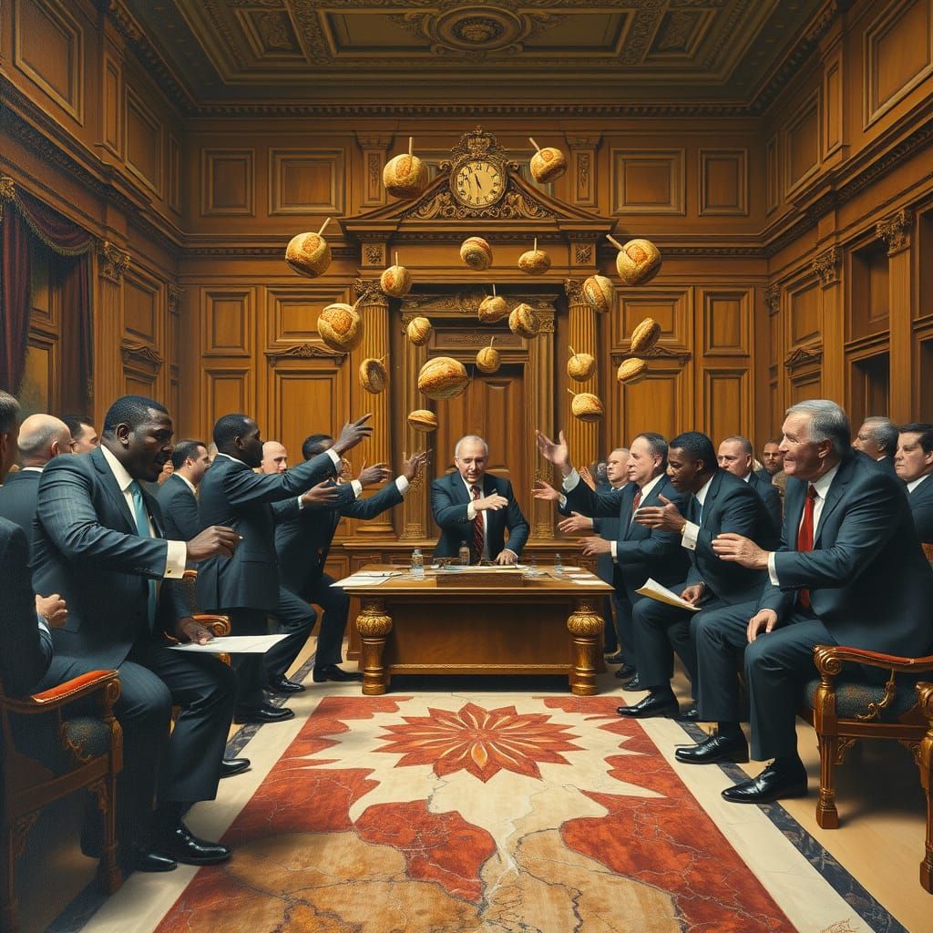 Politicians Engage in Surreal Bun Fight in Ornate Parliament...
