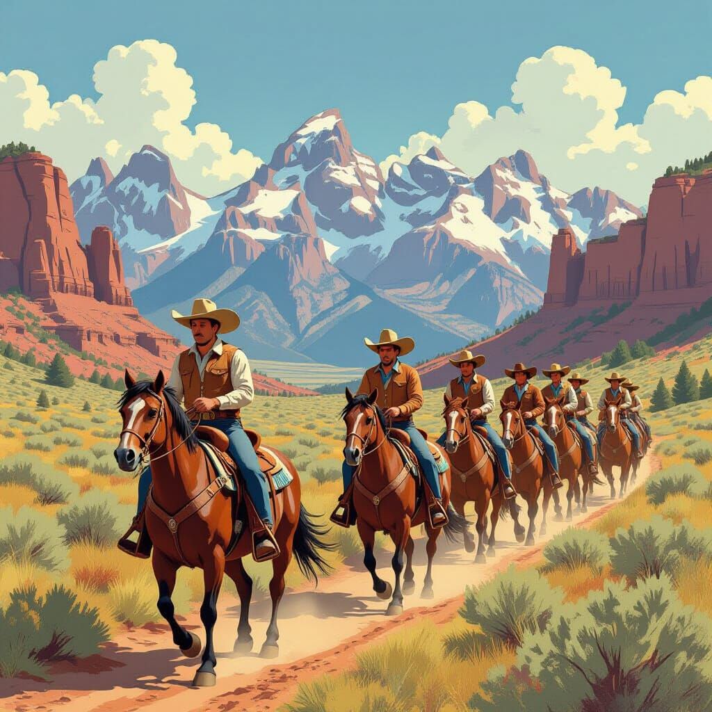 Cowboys Herding Cattle in Looney Tunes Style