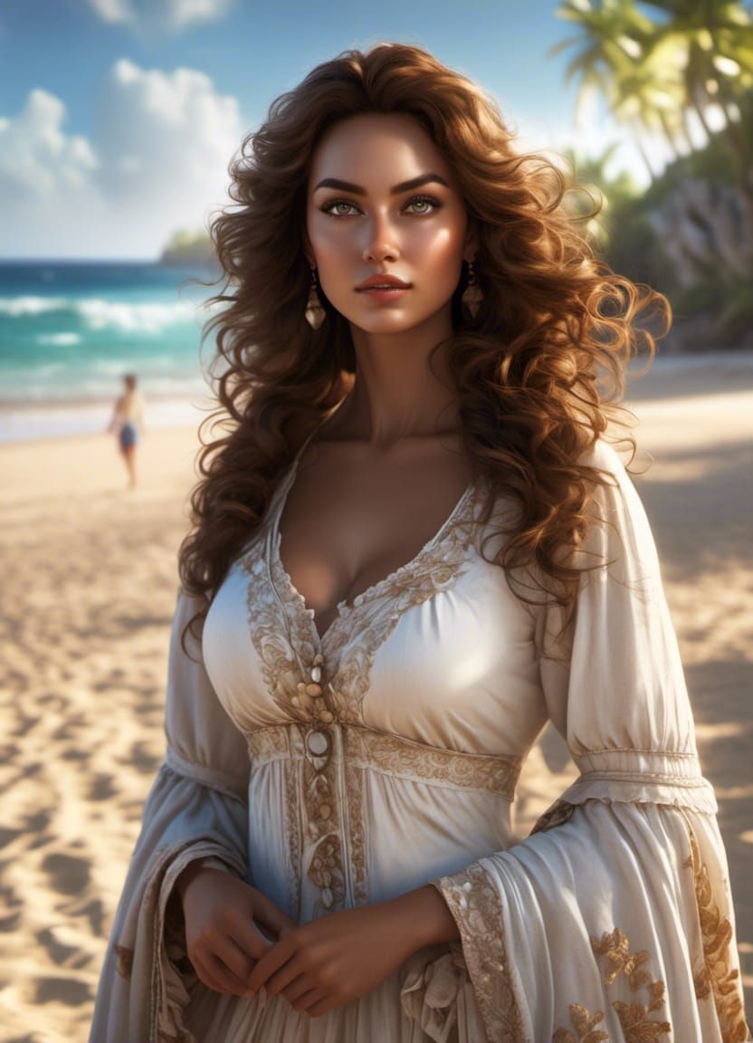 Woman on a Beach in Detailed Portrait