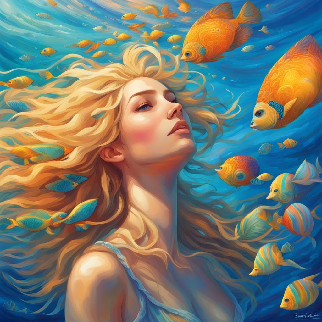 Girl Floating in Great Barrier Reef