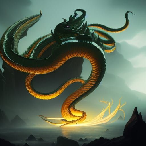 Detailed 8k Shenron Art in Dark Fantasy Style