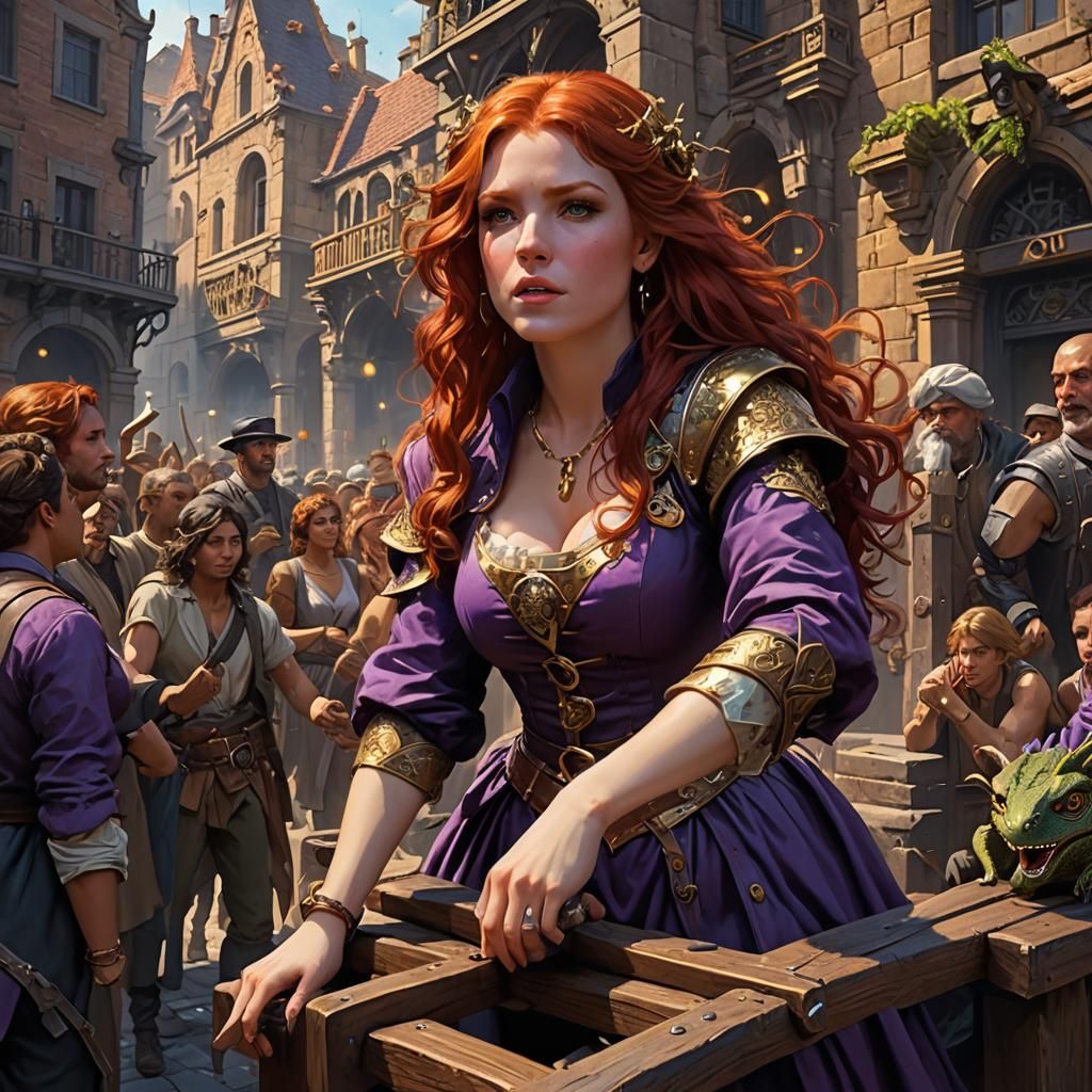 Redhead Taunts Lizard: Dark Fantasy Concept Art