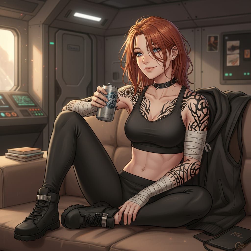 Anime Style Illustration of Athletic Woman Kara Relaxing on ...
