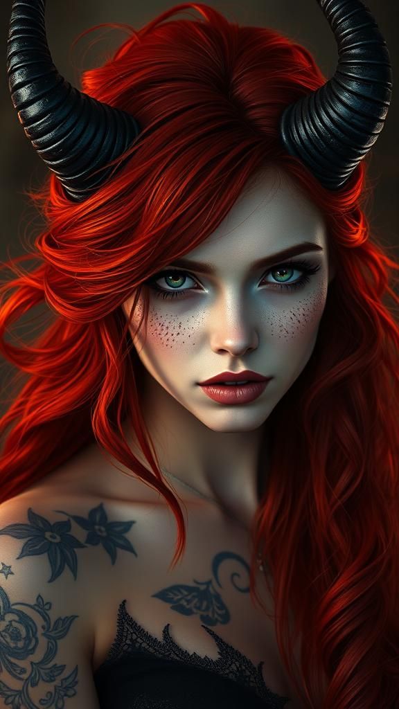 Fiery Red-Headed She-Devil Digital Painting