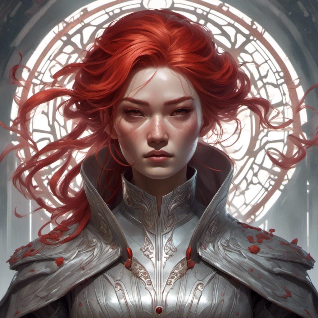 Sinister Asian Goddess in Silver Robes, Digital Art