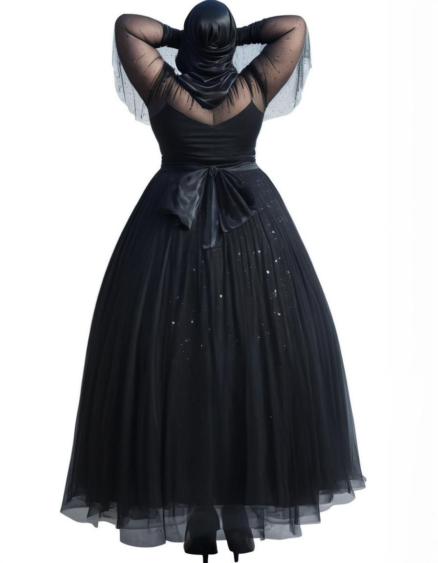 wednesday addams morbidly obese overweight fat BBW Mature Adult Woman wearing a black tulle robe. Wearing a black silk r...