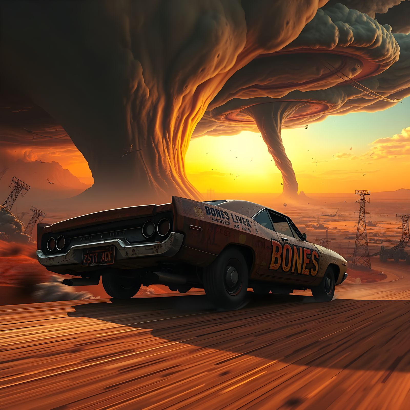 Post-Apocalyptic Car Speeds Through Nuclear Wasteland in Cyb...