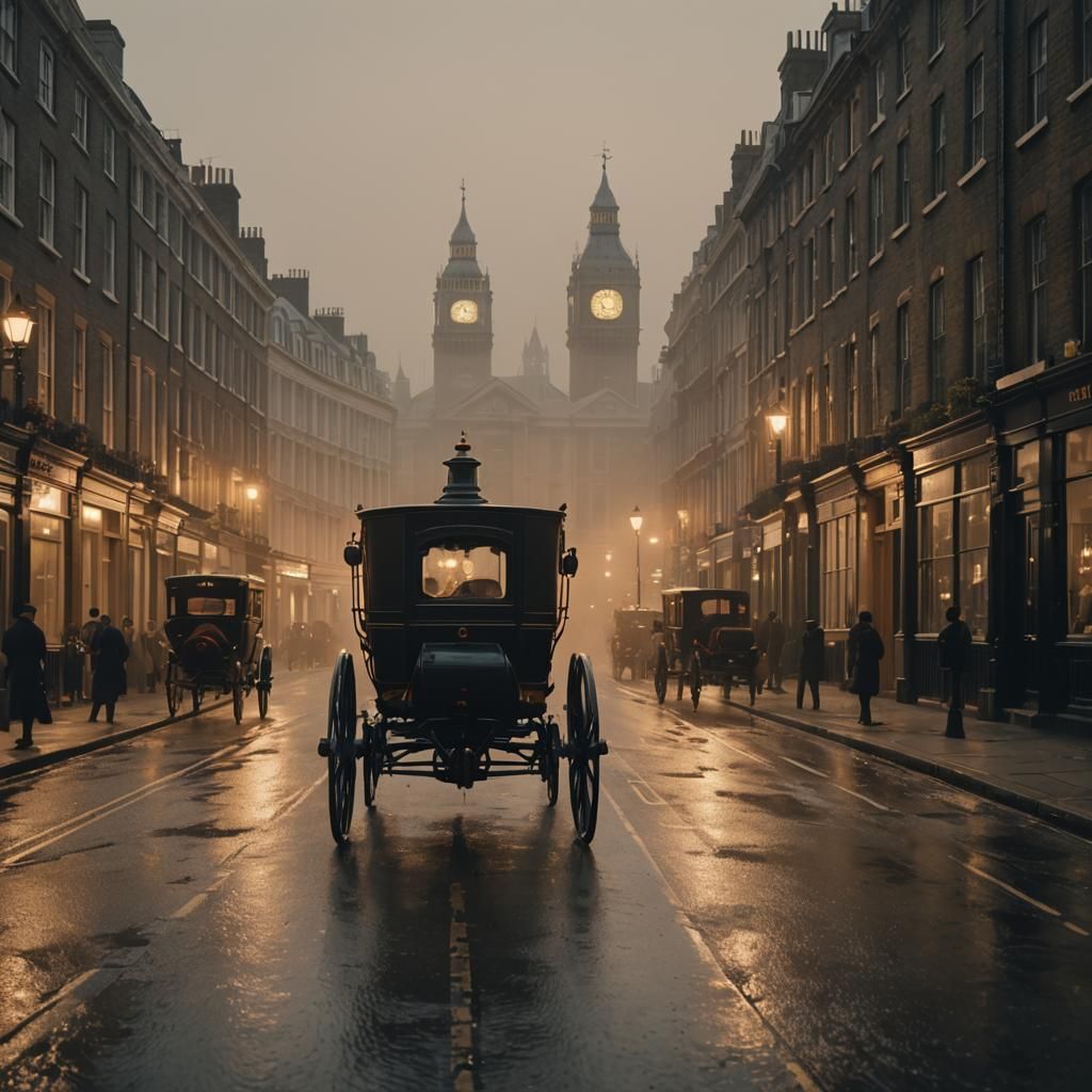 Victorian London Street at Dusk: A Cinematic Still