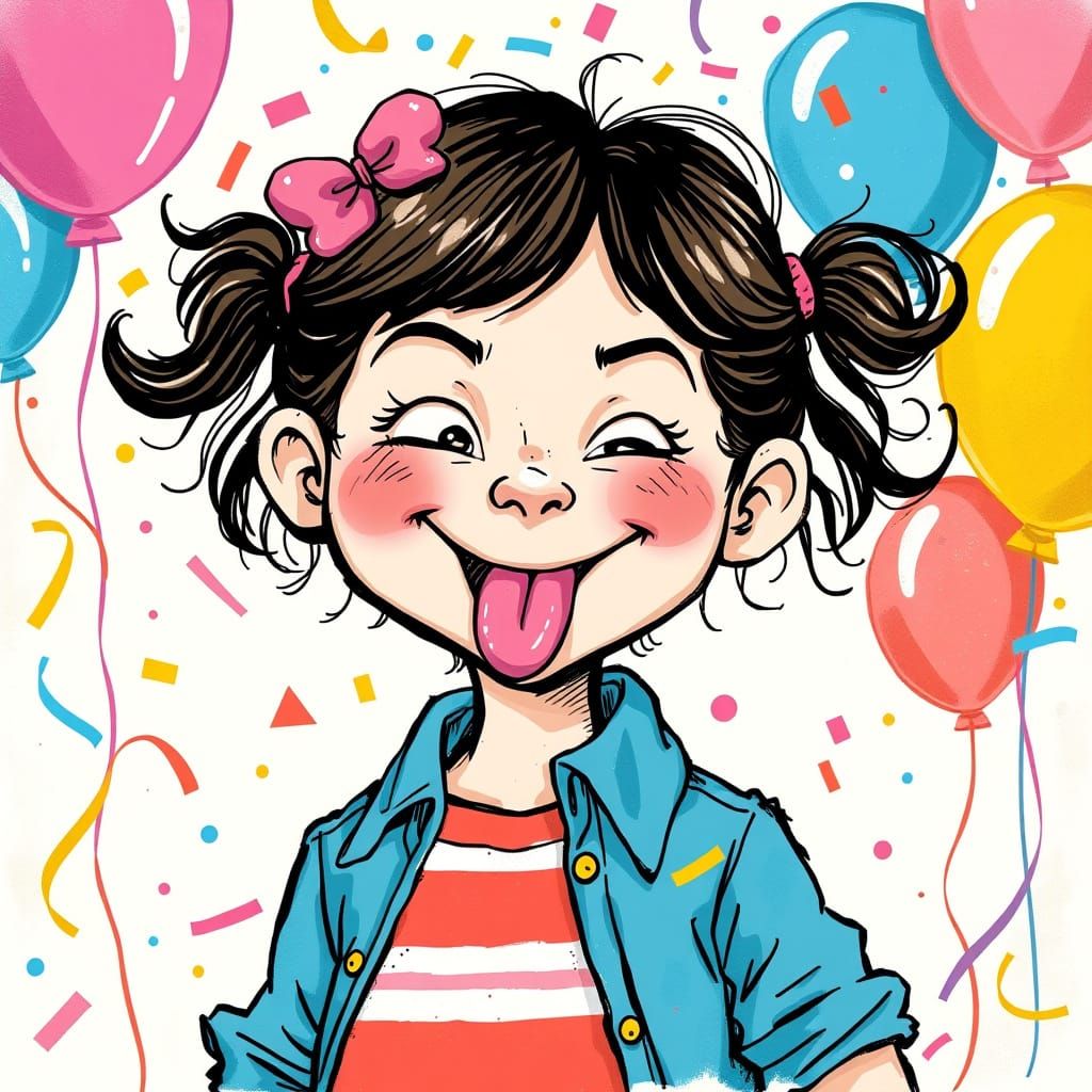 Whimsical Girl Sticks Out Tongue at Boy in Colorful Balloon ...
