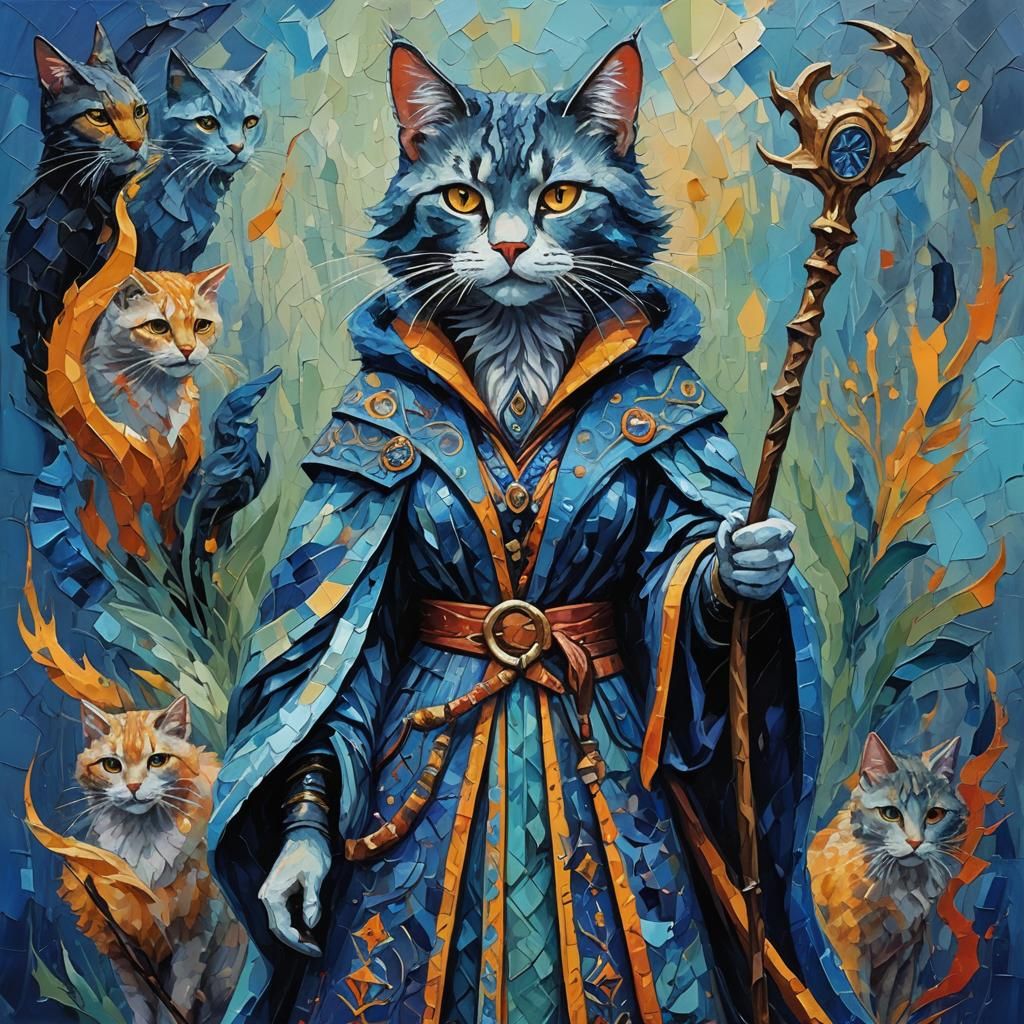 Catfolk Sorceress in Expressionist Impasto Oil Painting