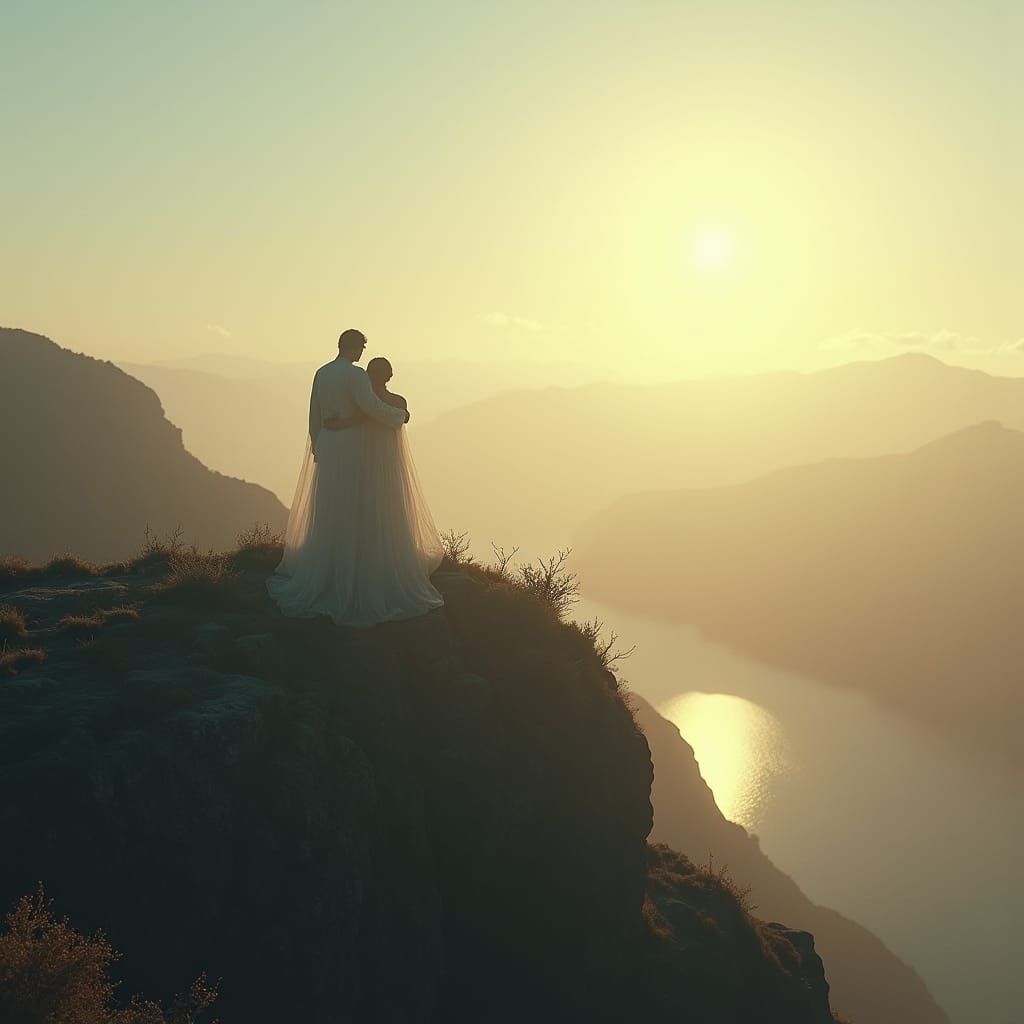 Serene Cliffside Embrace in Golden Light