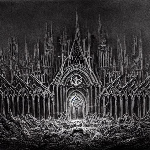 Beksiński-Inspired Gothic Cathedral of Twisted Metal