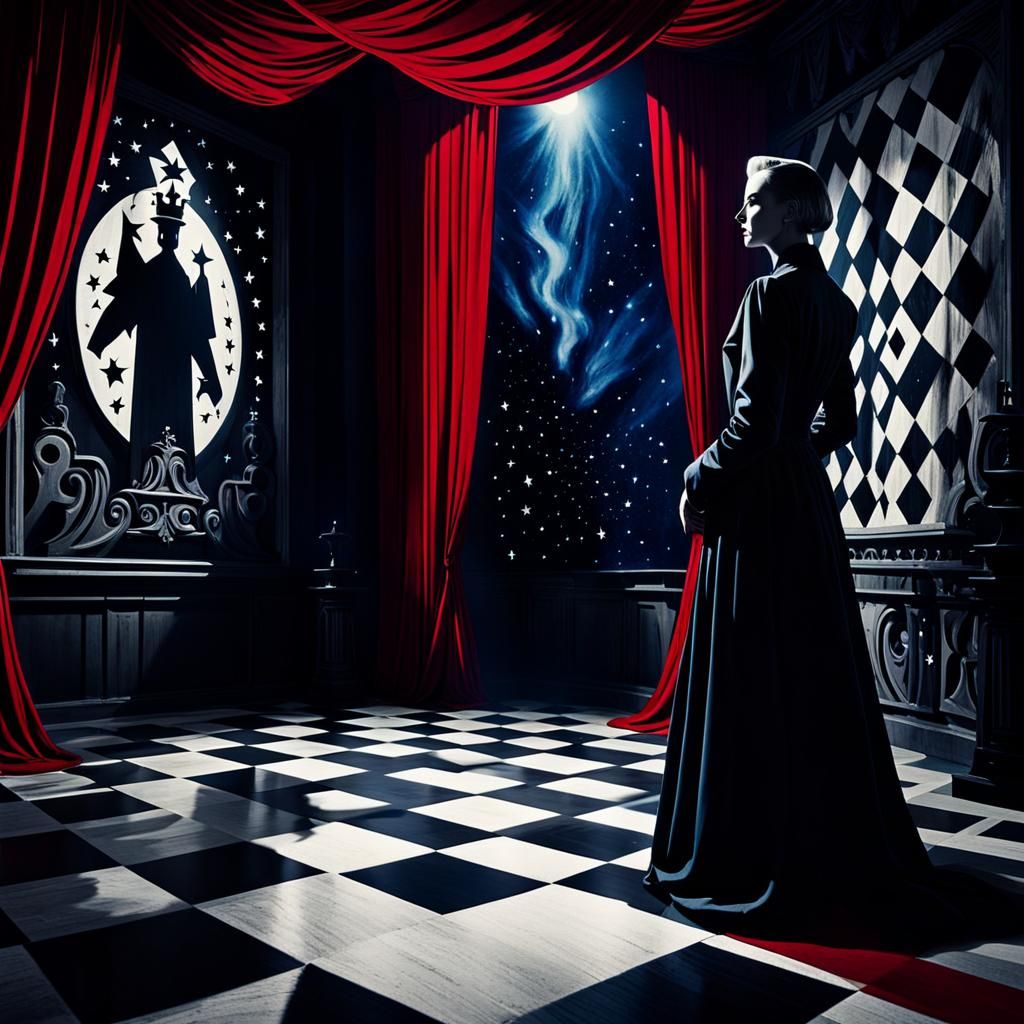 Mysterious Figure in German Expressionist Film Still