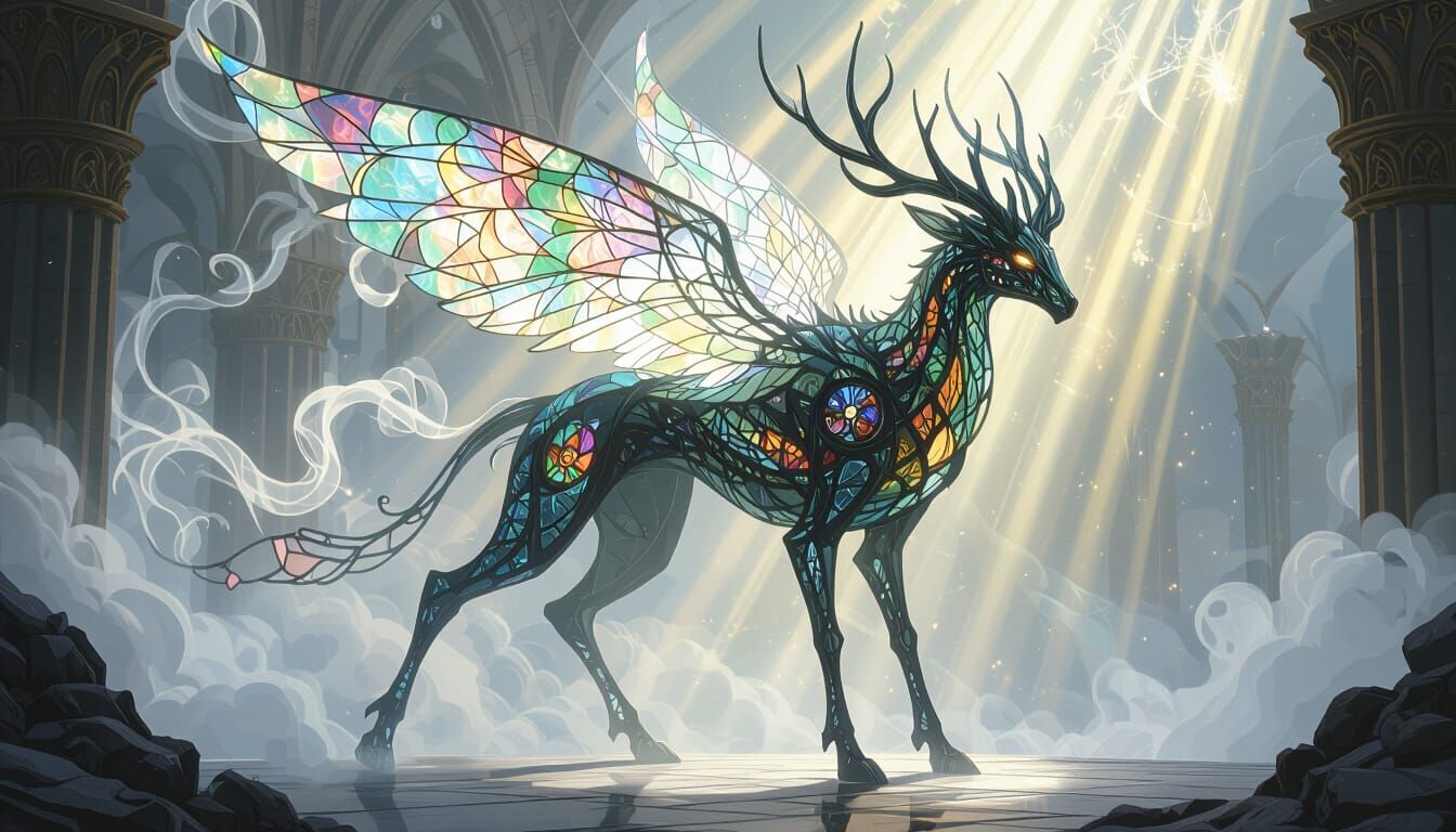 Stained Glass Mythical Creature in Divine Light
