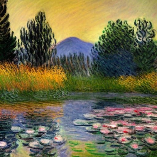 Impressionist Moonrise over Vibrant Floral Landscape