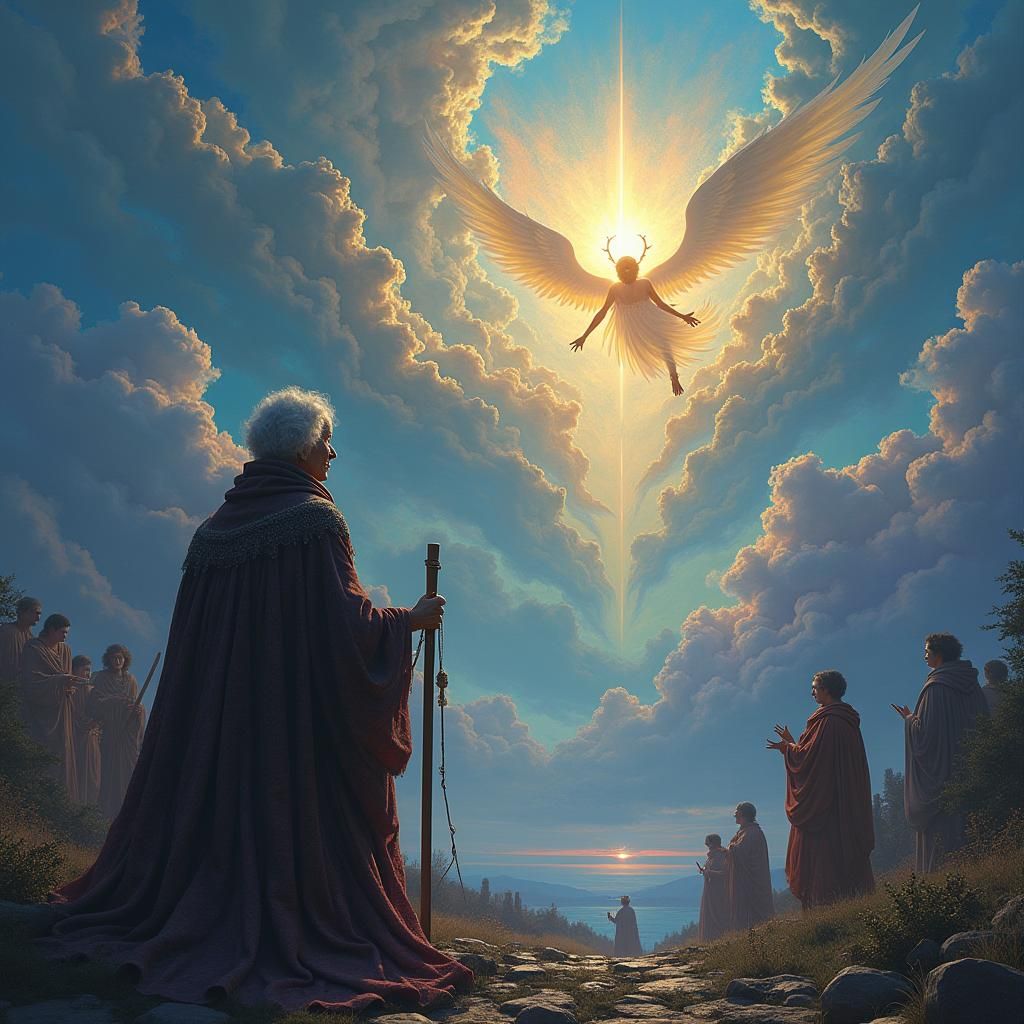 Elderly Woman's Celestial Reunion: Dark Fantasy Art