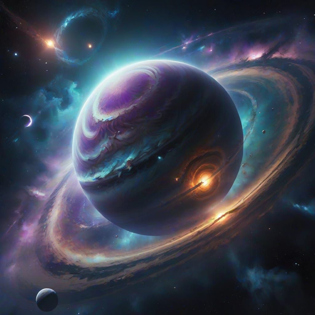 Gas Giant in Deep Space with Swirling Clouds and Rings