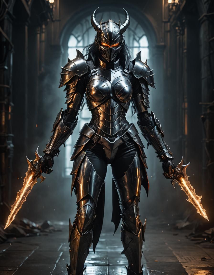 Armored Demonic Girl in Sinister Liquid Environment