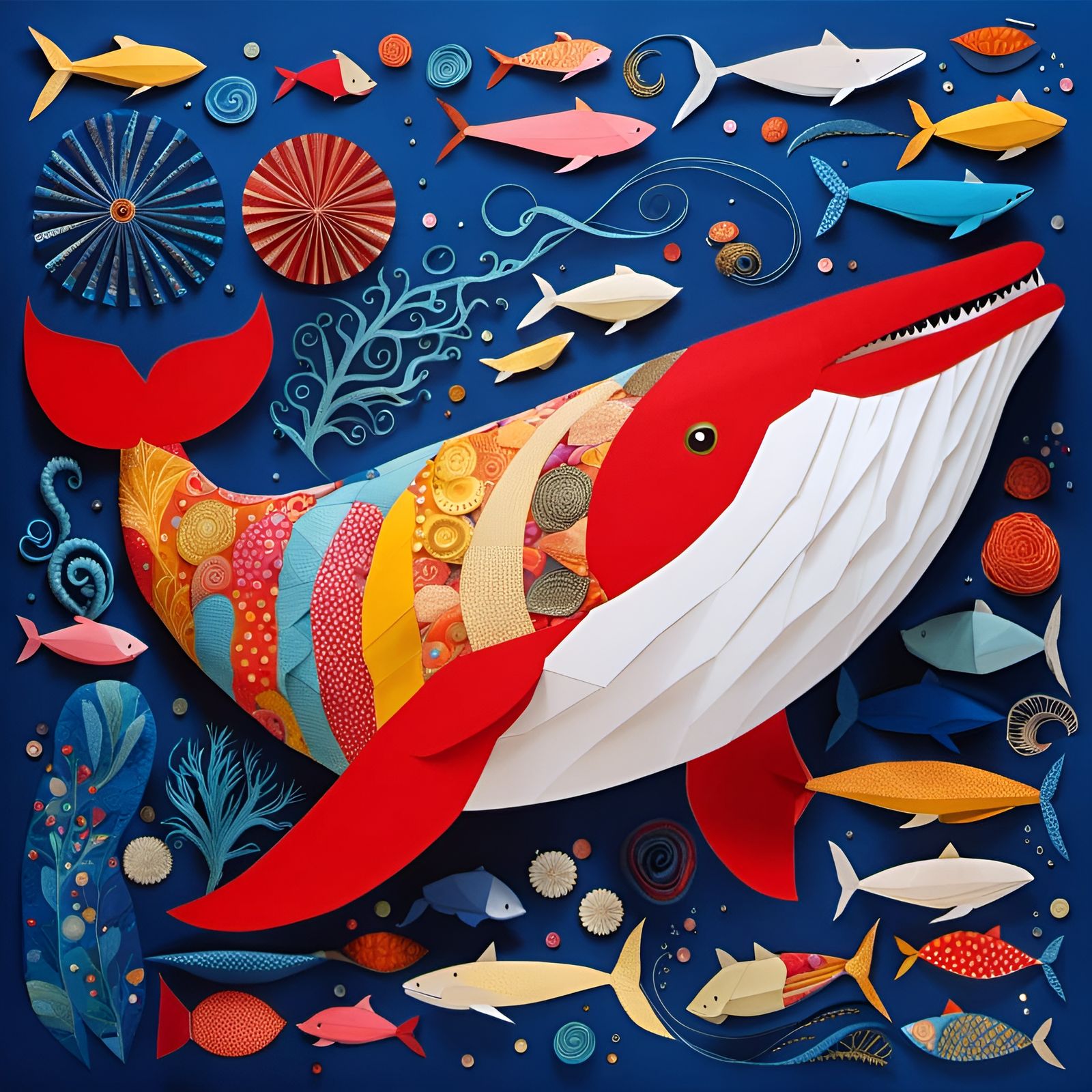 Gentle Whale and Origami Sea Life Collage
