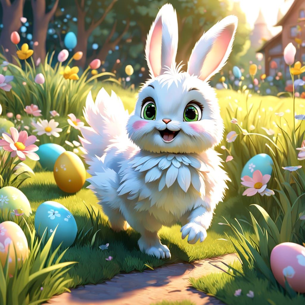 Joyful Easter Bunny Chases Hen in Vibrant 3D Animation
