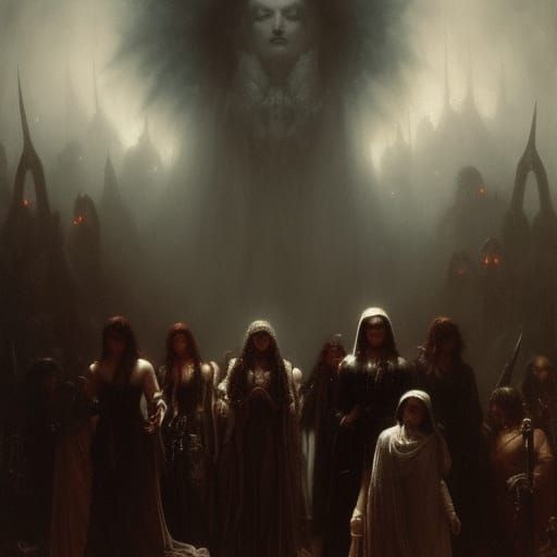 Small Goth Women Group in Horror Style