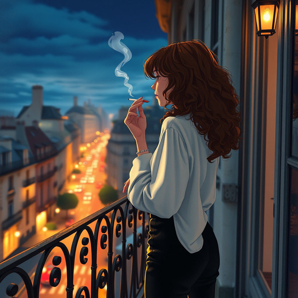 Dreamlike Parisian Woman in Watercolor Manga Style