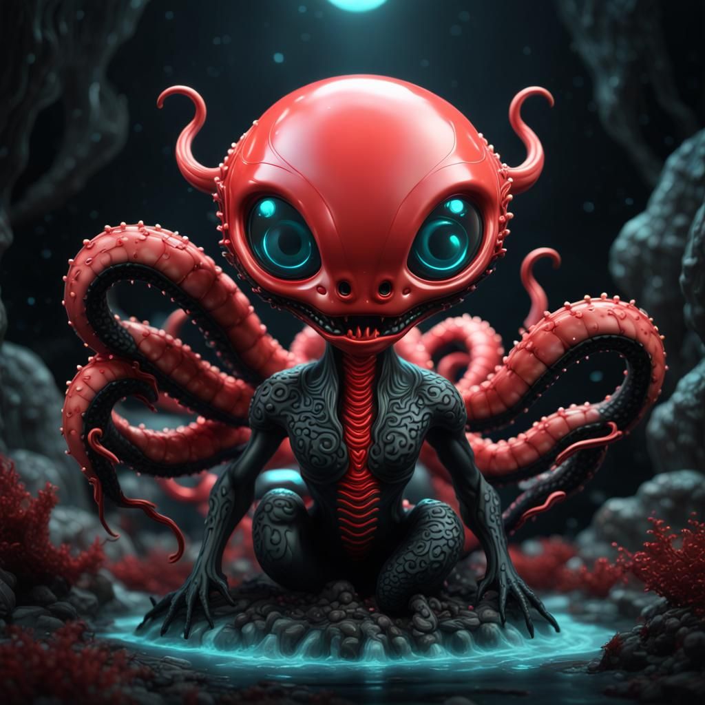 Bioluminescent Porcelain Hydra: Detailed Matte Painting