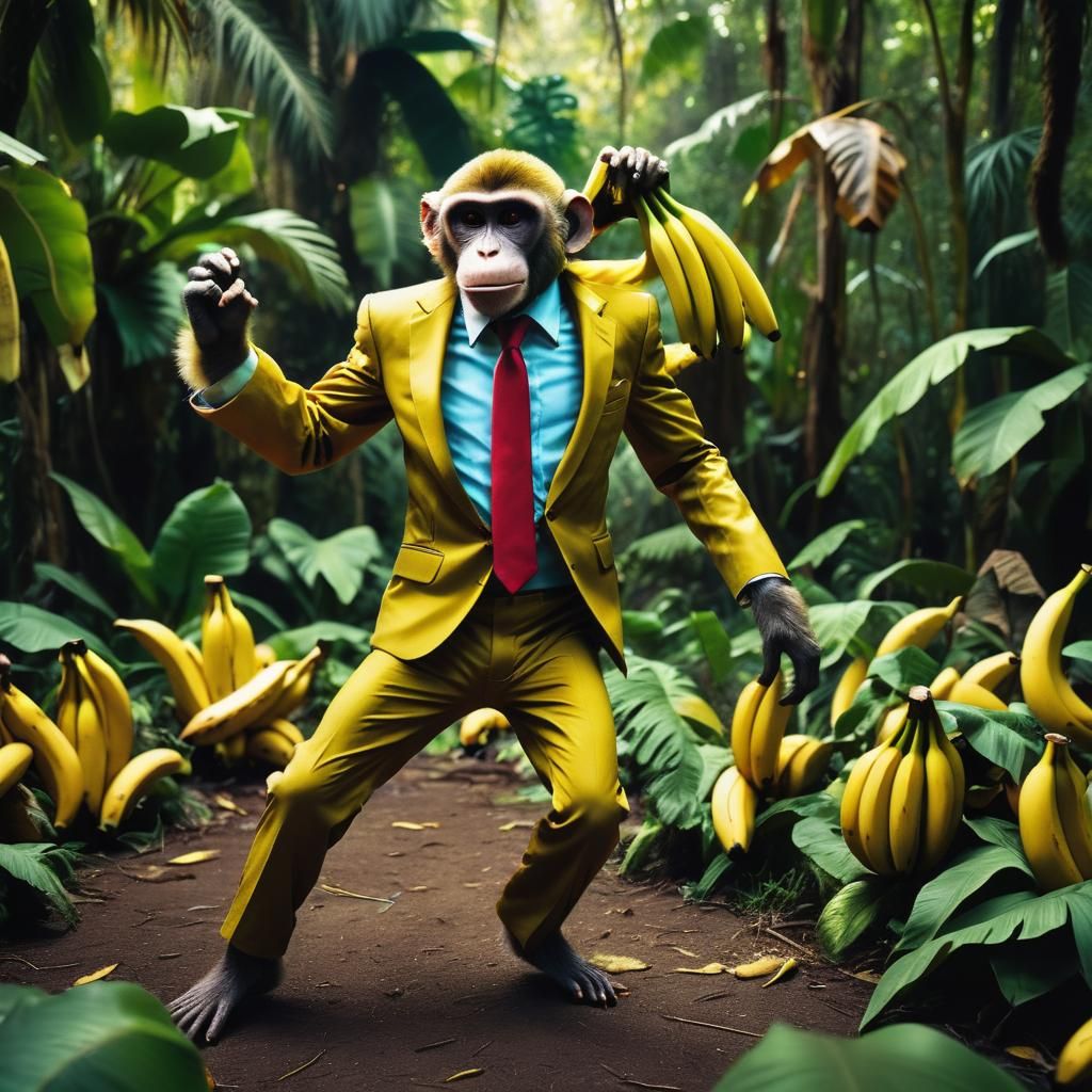Dancing Monkey in Banana Suit: Cinematic Jungle Scene