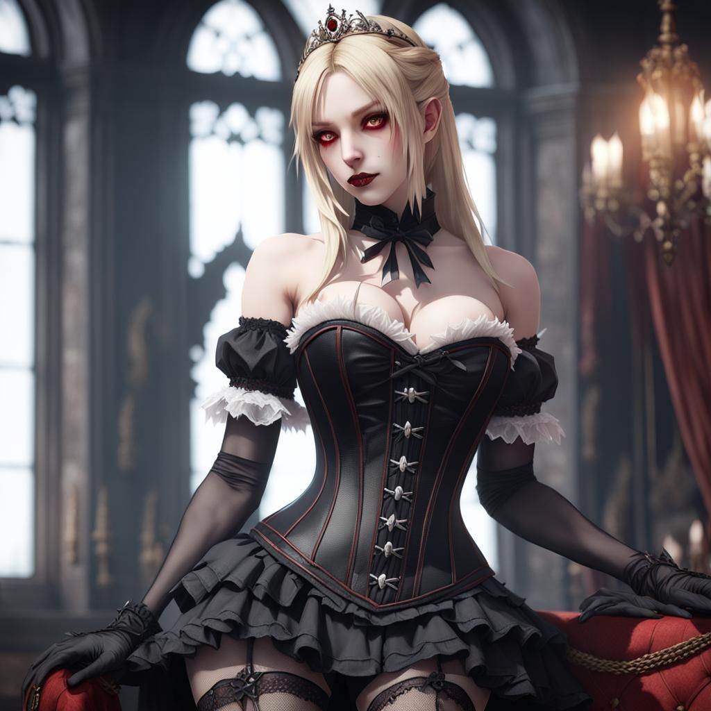 Blonde Vampire Queen in Anime Style