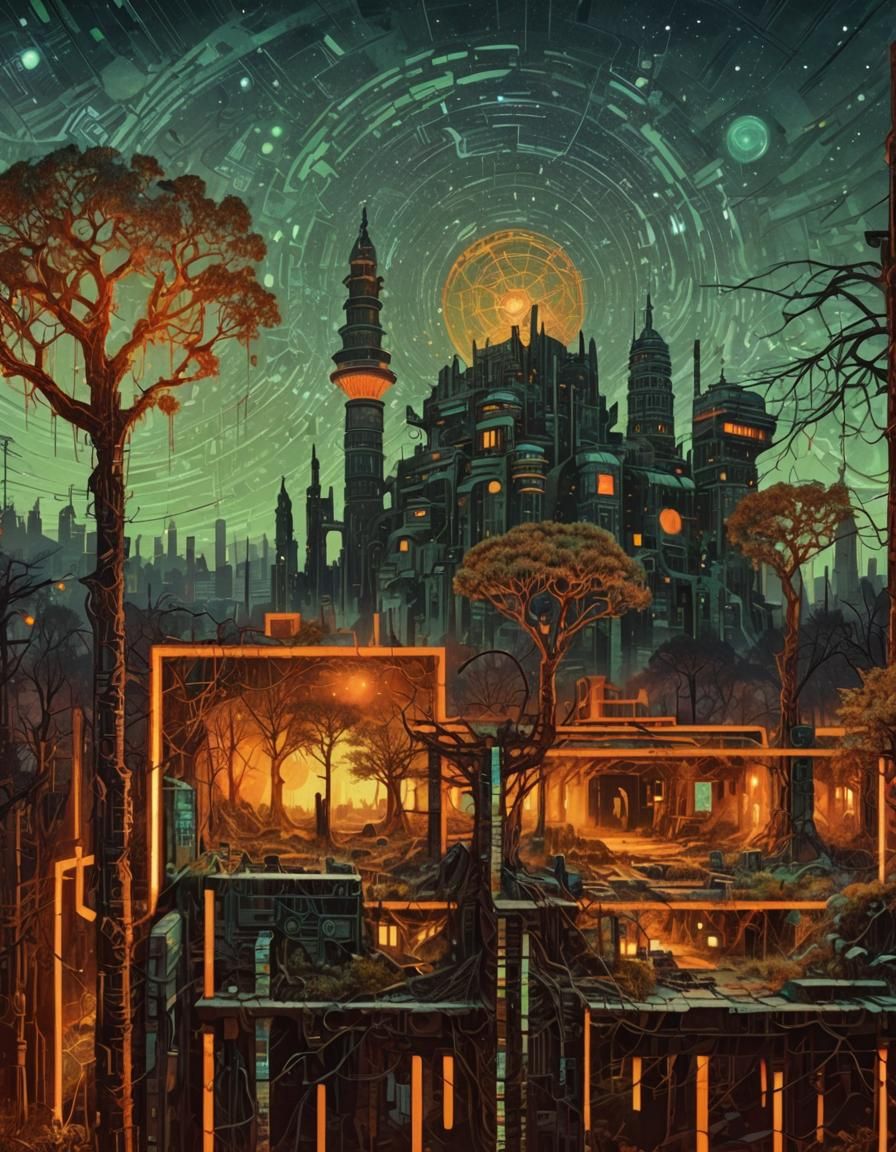 Cyberpunk Metropolis Forgotten in Wilderness