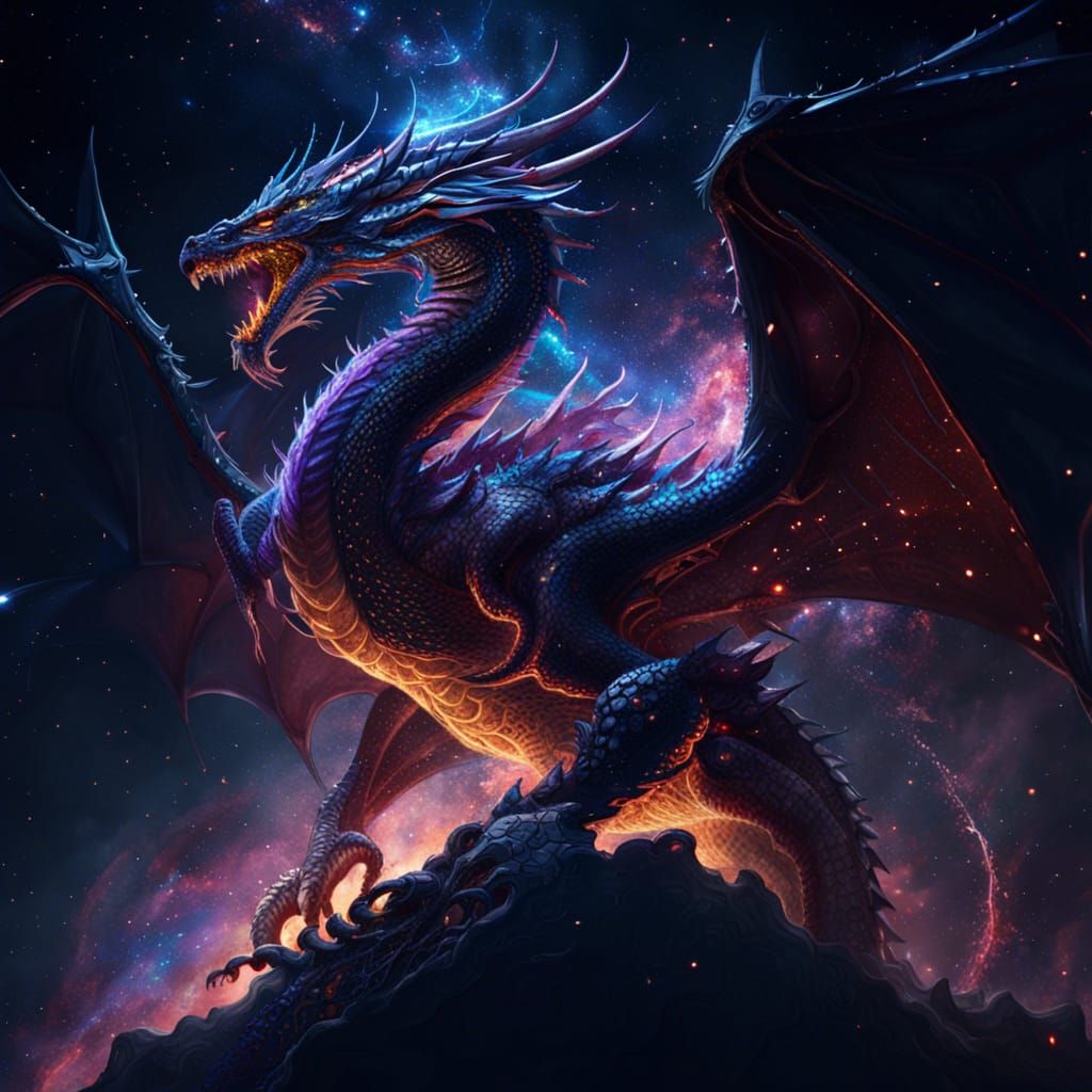 Celestial Dragon in Epic Galaxy: Dark Fantasy Art