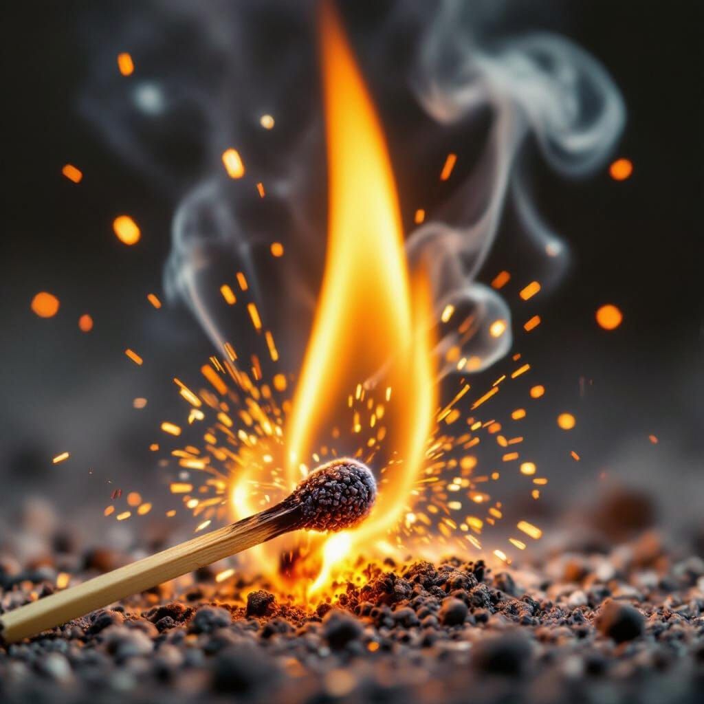 Macro Photo of Matchstick Igniting with Explosive Flame