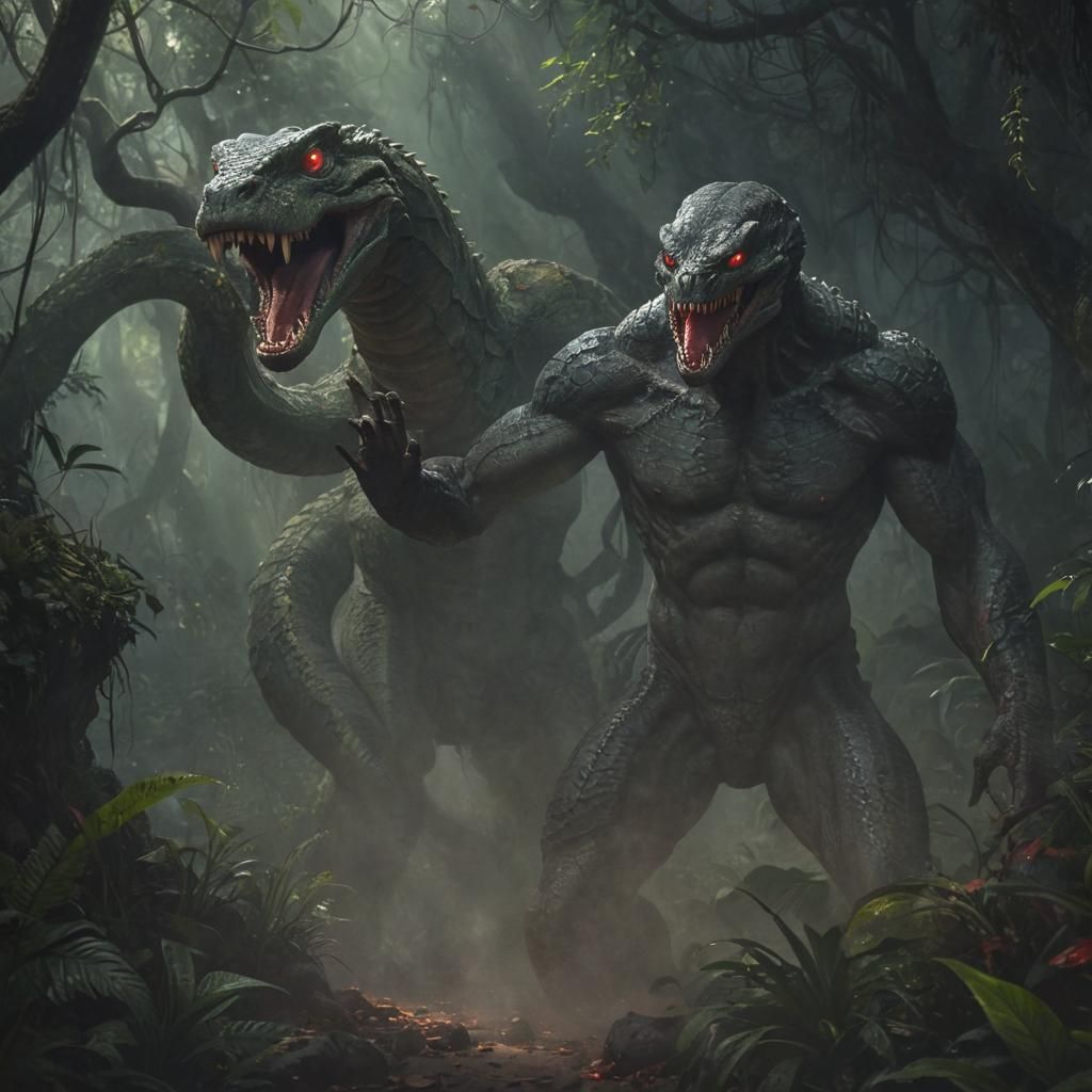 Mysterious Reptilian Man-Creature in Mystical Jungle