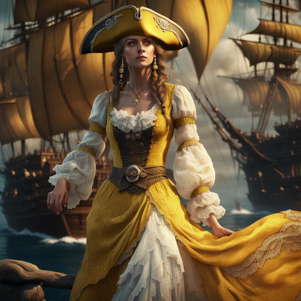 Pirate Woman in Flowing Dress, Detailed Matte Painting