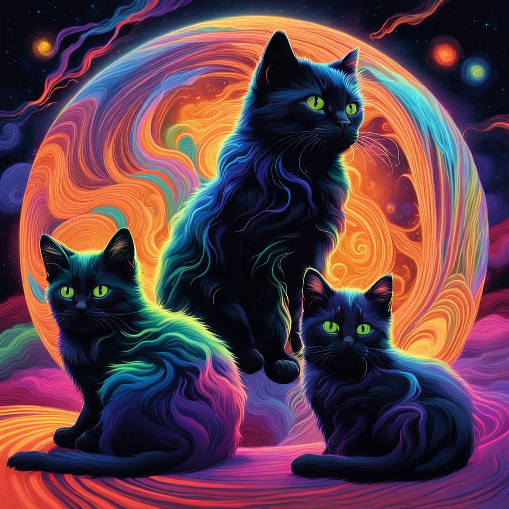 Cosmic Kittens in Astral Sphere: Ayahuasca-Inspired Art