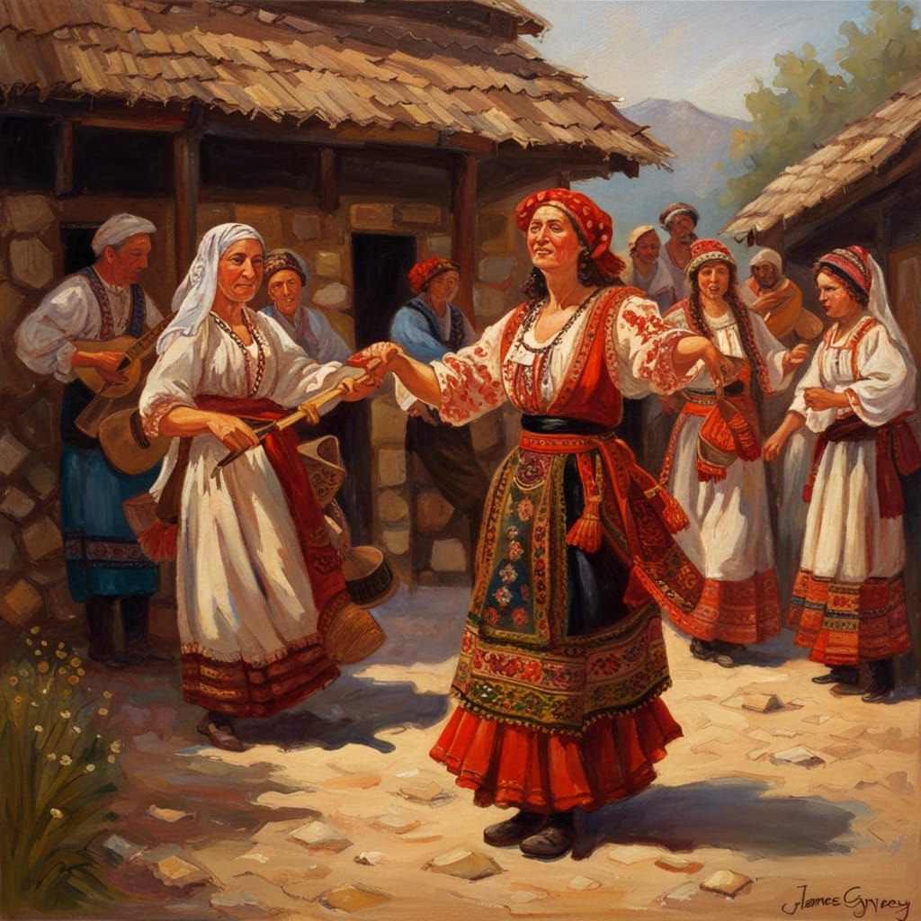 Bulgarian Folk Dance as Oil Painting