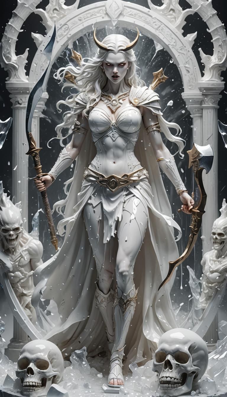 Crystal Goddess with Ax: Ultra-Realistic 8K Art