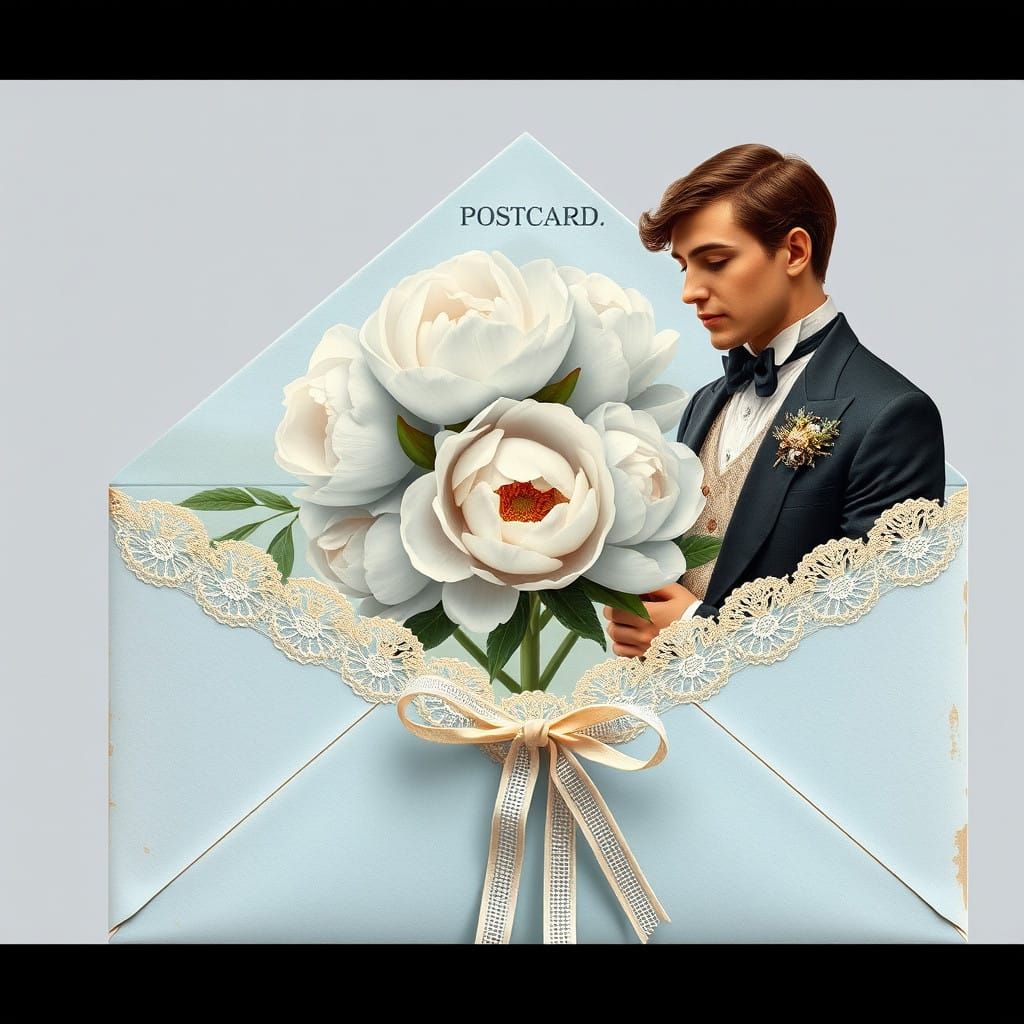 Vintage Postcard Peek A Boo with Elegant Couple