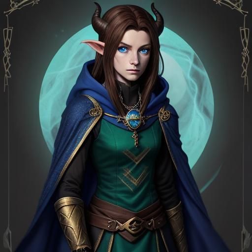 Tiefling Wizard with Sapphire Amulet in D&D Style