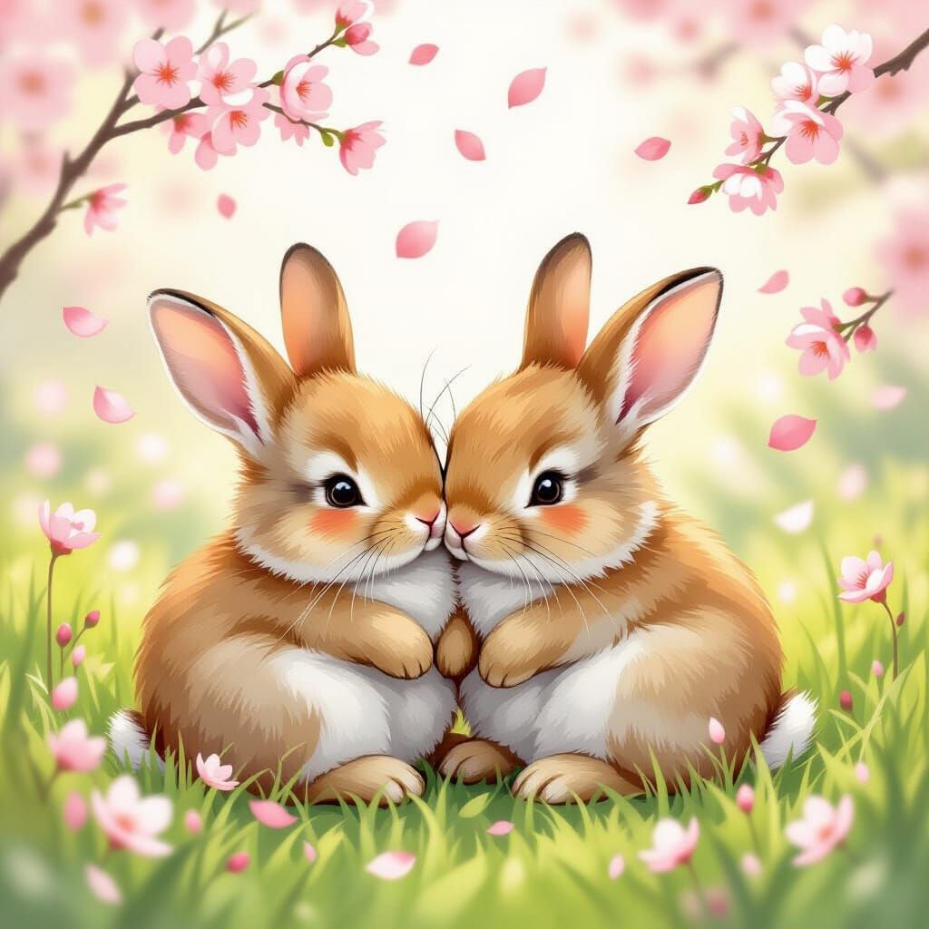 Baby Bunnies in Plum Blossom Meadow