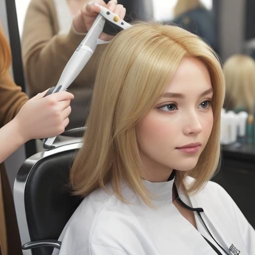 Hairdresser Dyes Lady's Hair Blonde