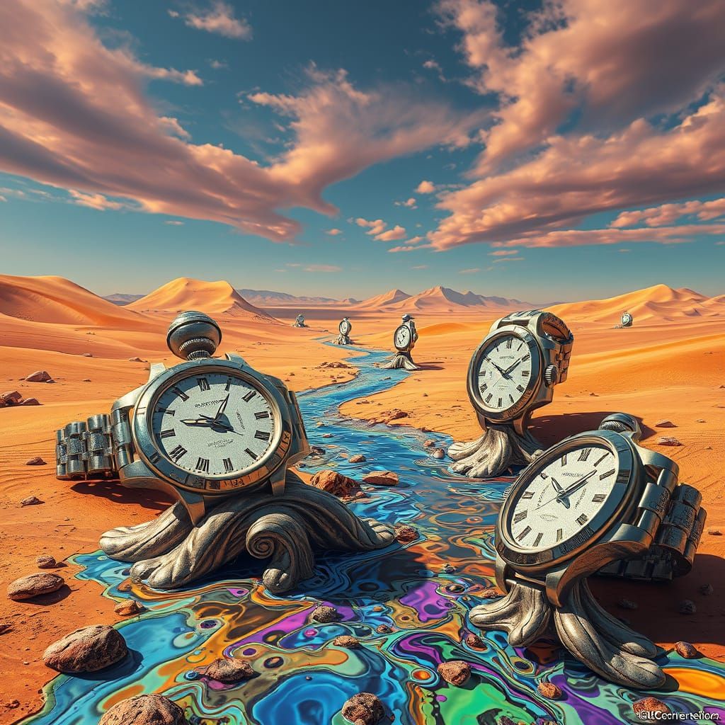 Surreal Desert of Melting Watches in Surrealist Style