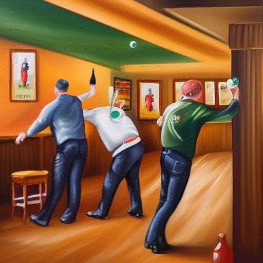 People Playing Darts in Pub Oil Painting