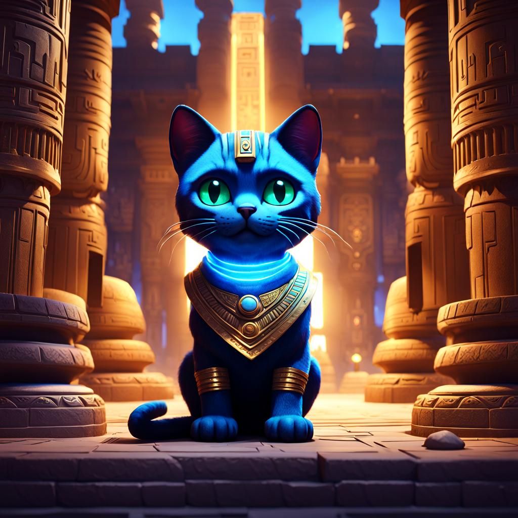 Chibi cat in an Egyptian temple